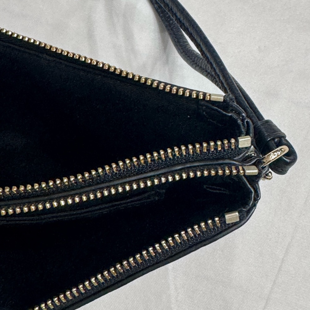NEW | COACH | DOUBLE ZIPPER WRISTLET WITH STRAP | Black Leather - Picture 5 of 8